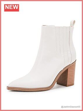 Womens Ankle Boots Faux Leather Pointed Toe Chunky Block Heel Slip On Chelsea